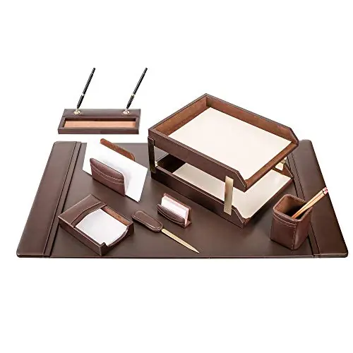 Dacasso D3420 Classic Leather Desk Set, 10pcs, Chocolate Brown - Image 5