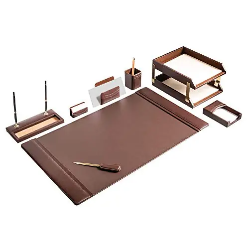 Dacasso D3420 Classic Leather Desk Set, 10pcs, Chocolate Brown - Image 4